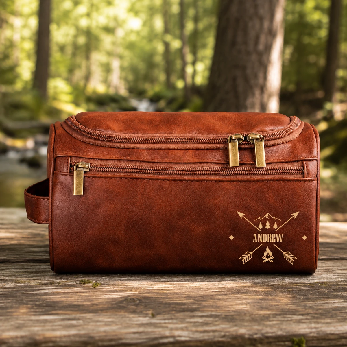 Vintage Monogram - Personalized Leather Toiletry Bag