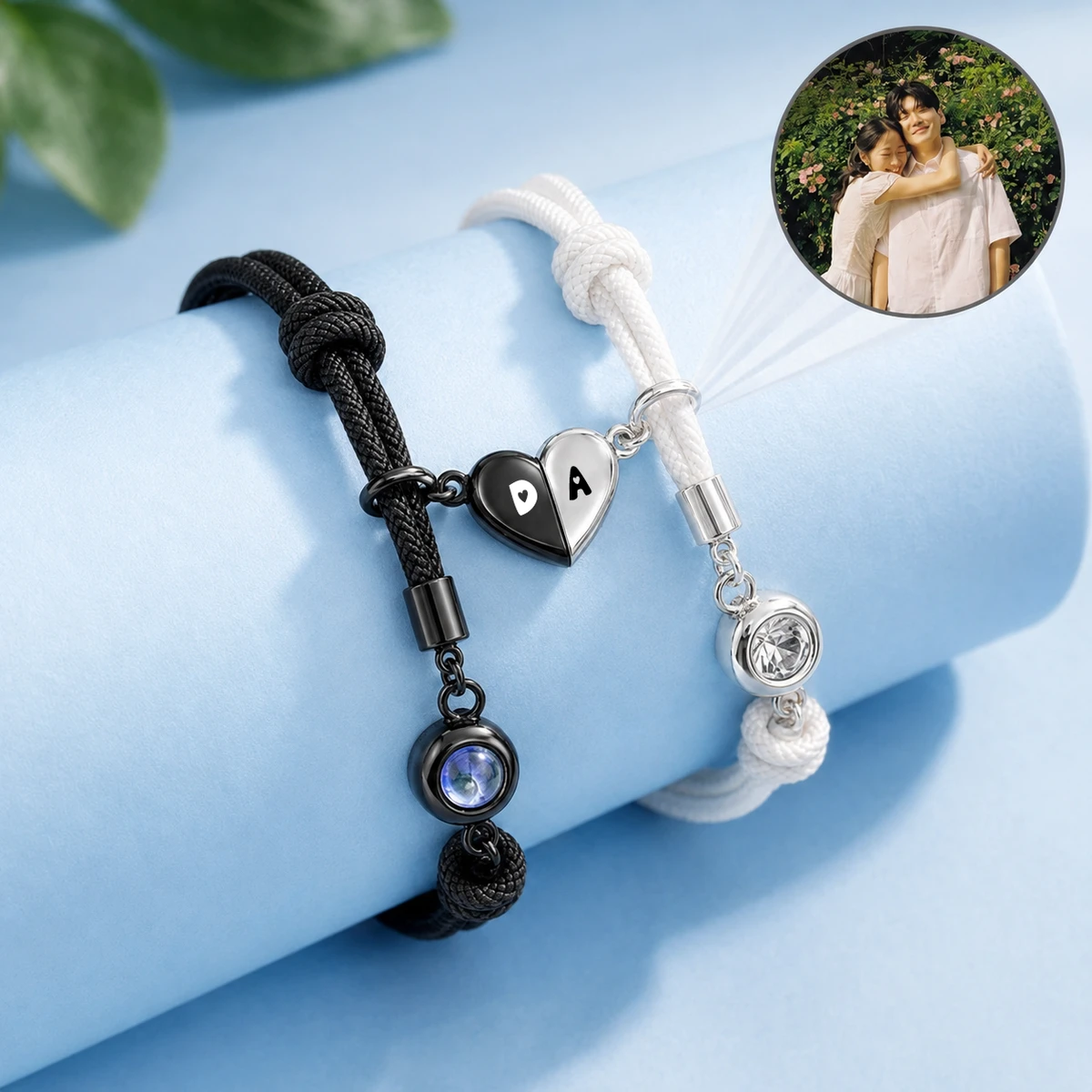 Custom Photo You And Me We Got This Couple - Personalized Photo Projection Bracelet Magnetic Initial