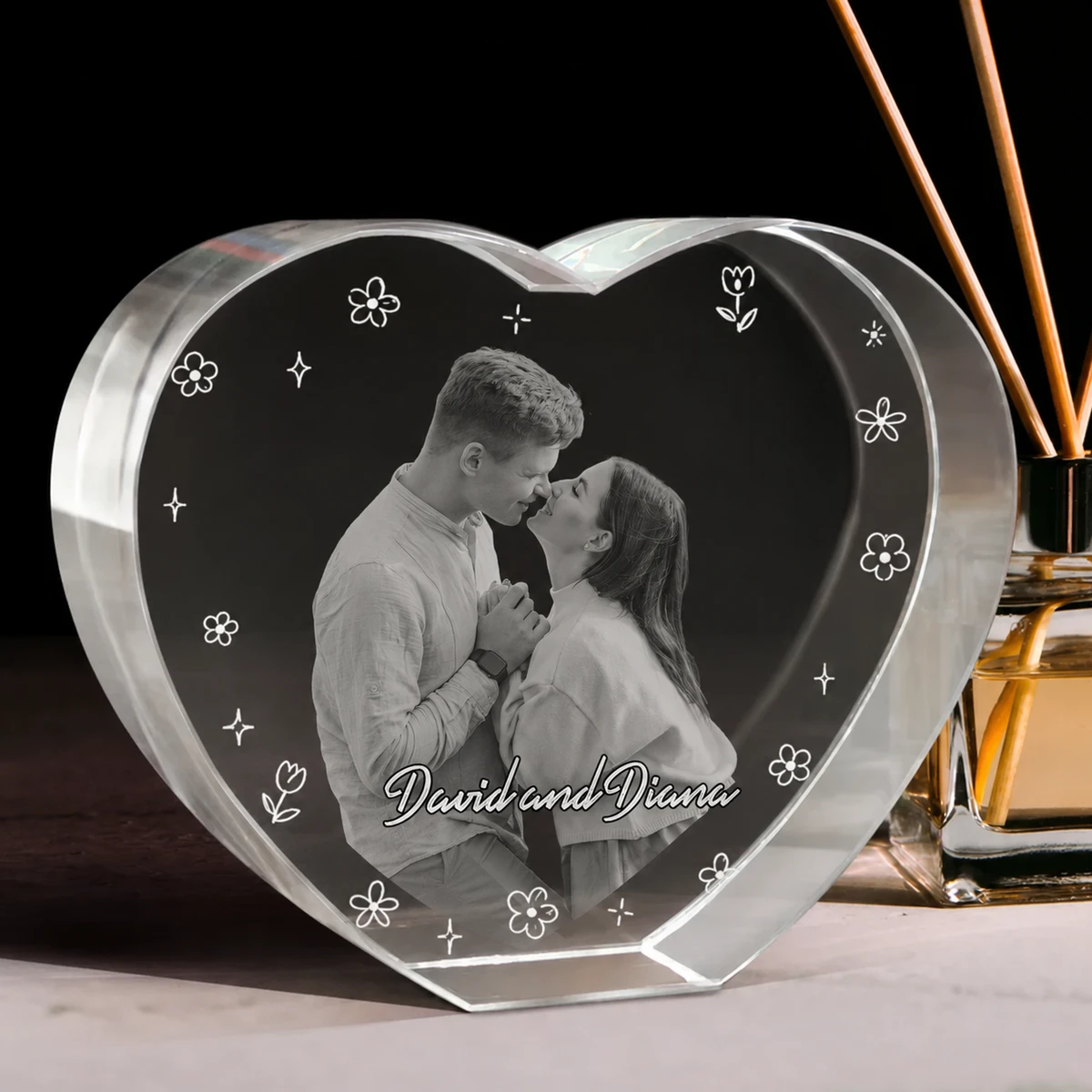 Custom Photo Loving Couple Family - Personalized Crystal Heart