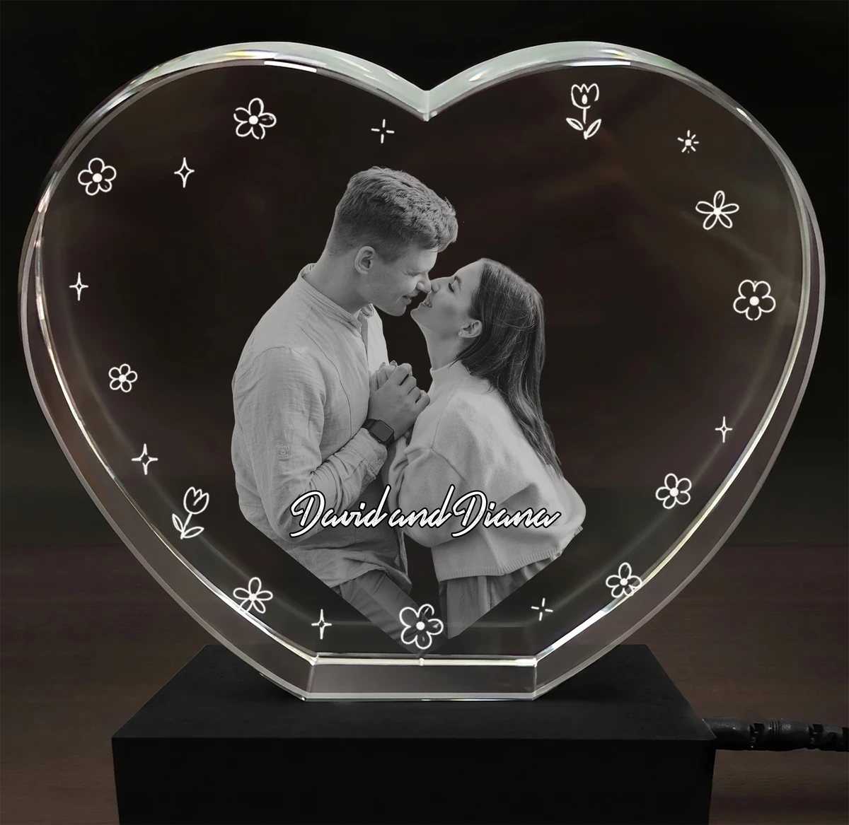 Custom Photo Loving Couple Family - Personalized Crystal Heart