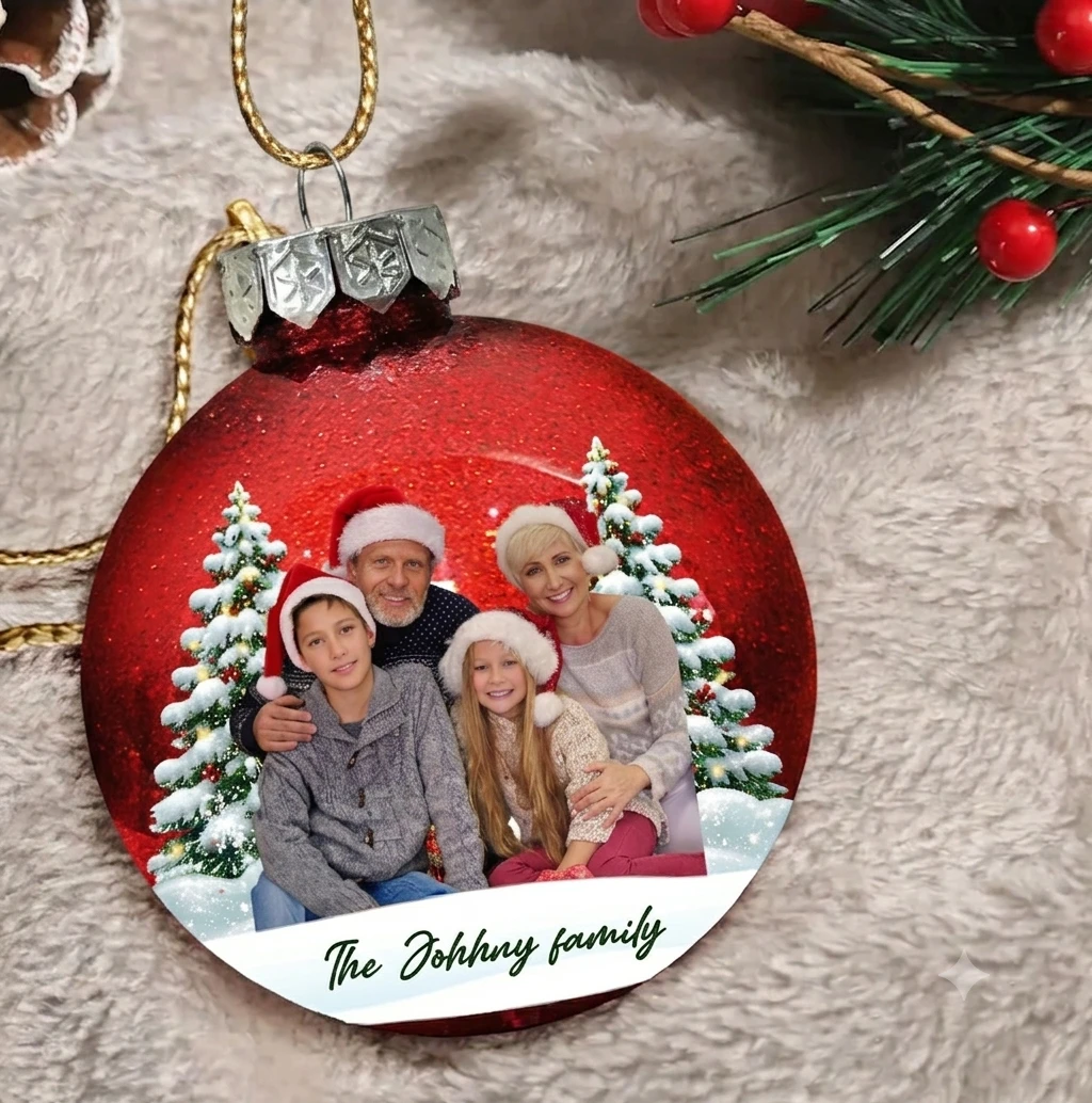 Custom Photo Christmas Together Family - Personalized Ball Ornament