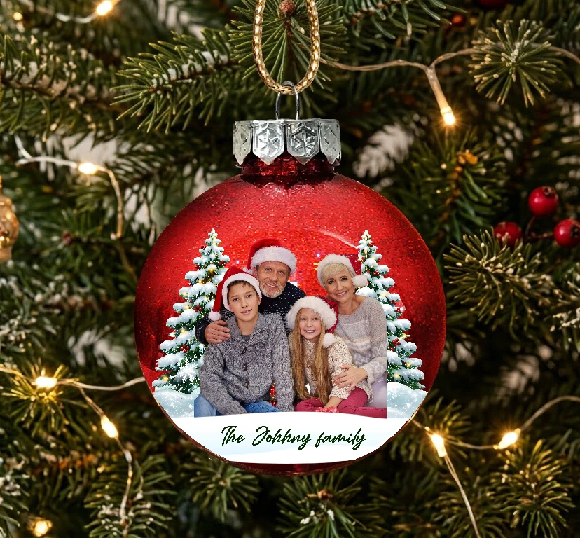 Custom Photo Christmas Together Family - Personalized Ball Ornament