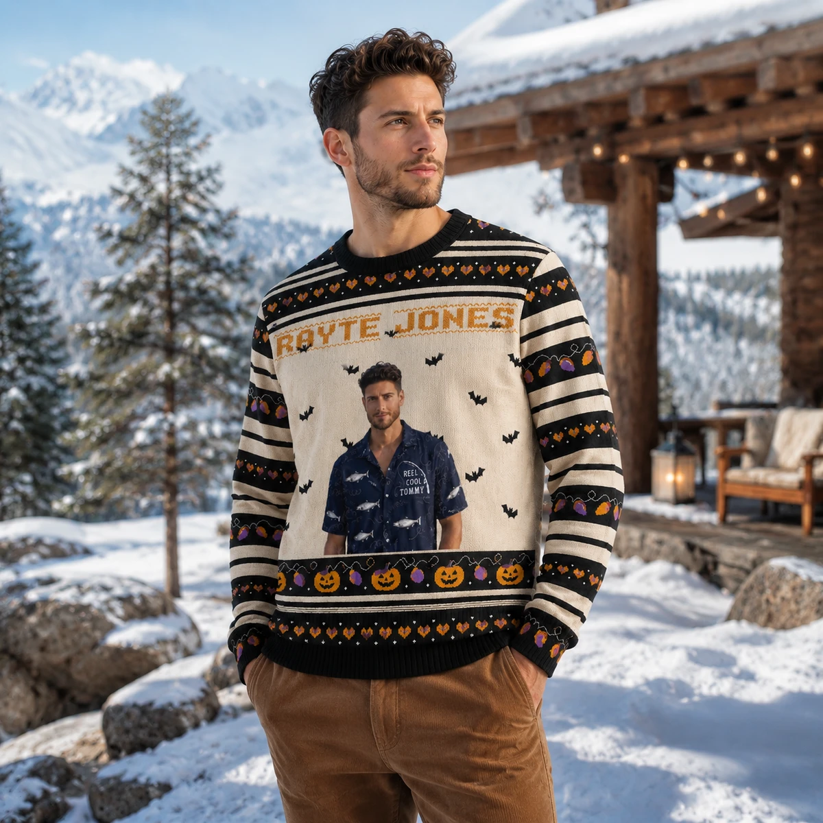 Personalized Ghost Bat Ugly Halloween Sweater - Custom Halloween Sweatshirt with Portrait and Name