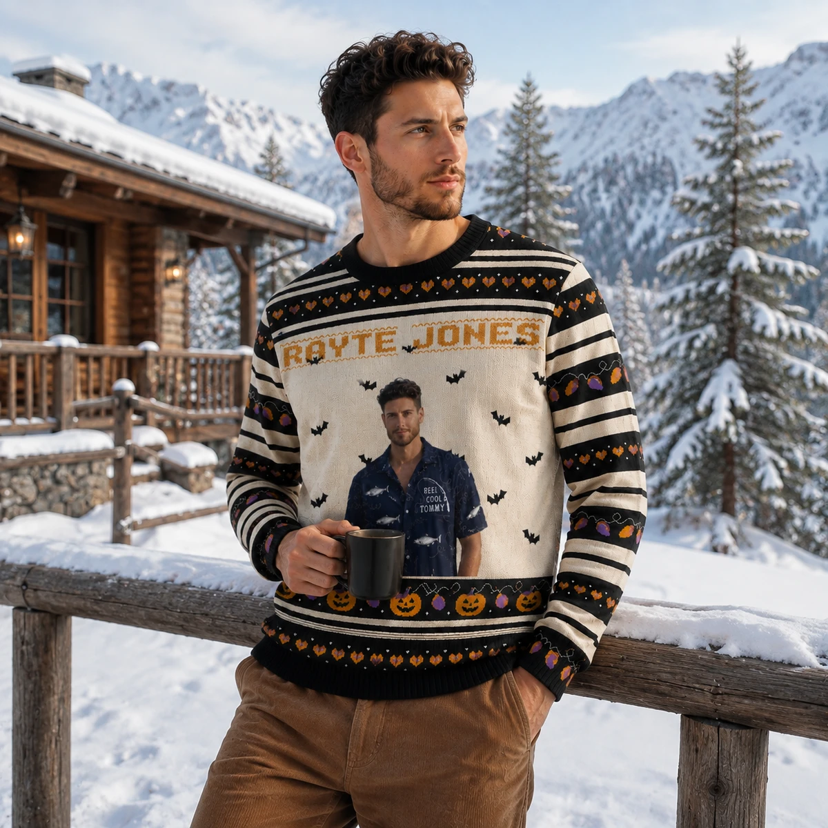 Personalized Ghost Bat Ugly Halloween Sweater - Custom Halloween Sweatshirt with Portrait and Name