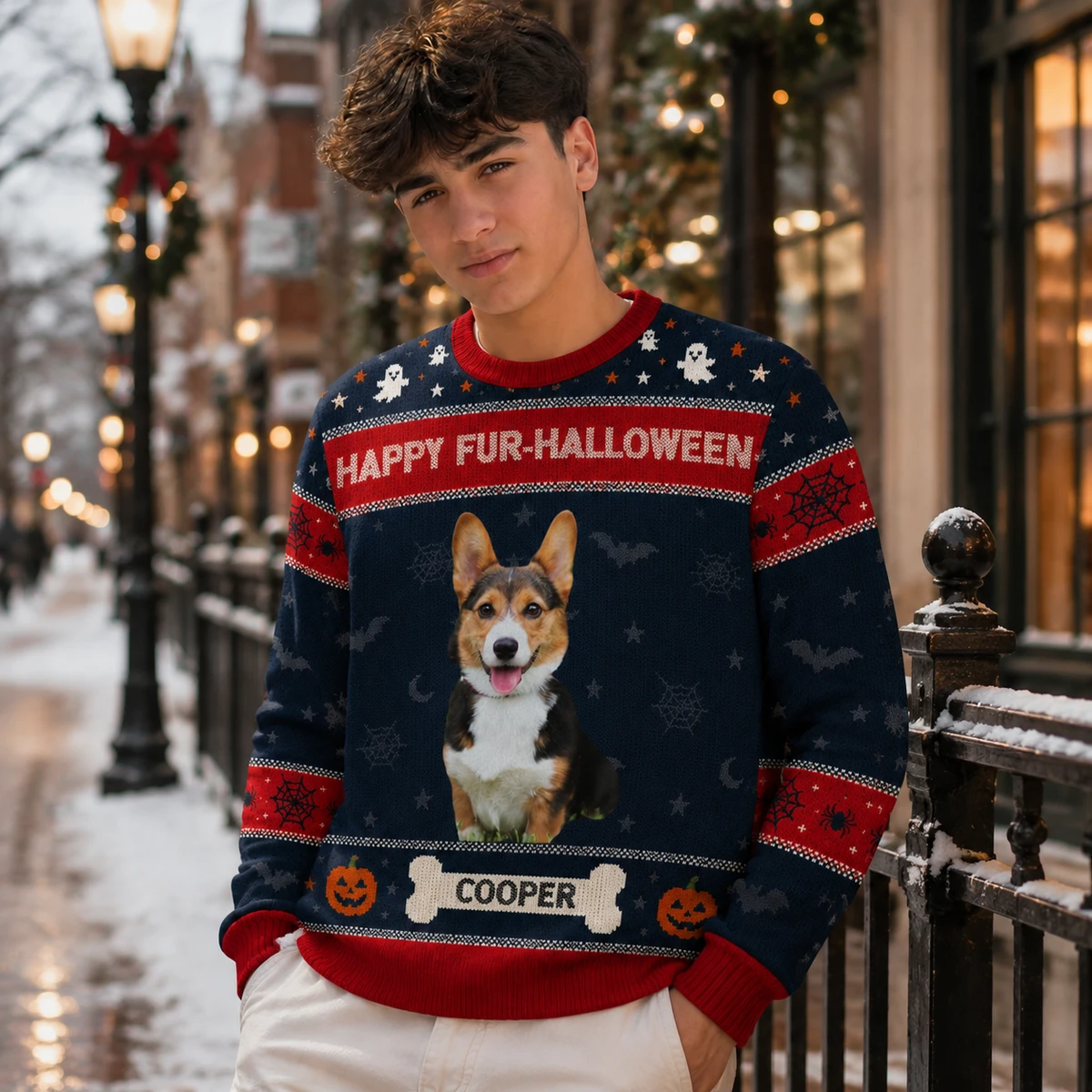 Personalized Halloween Pet Sweater with Custom Portrait and Name