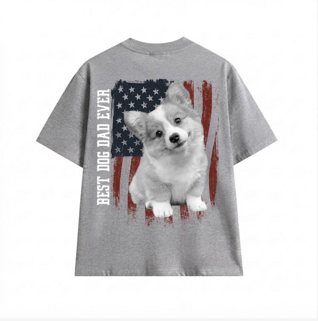 Best Dog Dad Ever Upload Photo Dog Shirt, US Flag Shirt only back