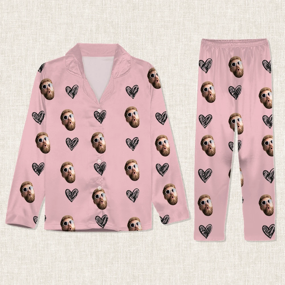 Custom Face & Heart Icon Pajamas – Personalized Photo Pajama Set