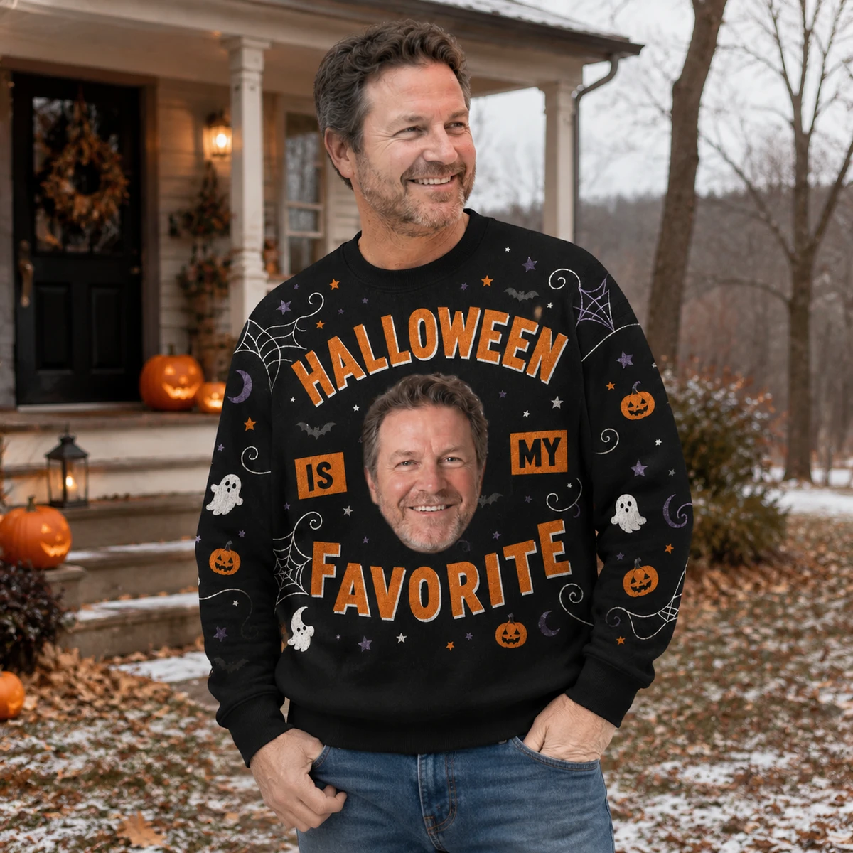 Halloween Is My Favorite Sweatshirt - Personalized Custom Face Halloween Sweatshirt