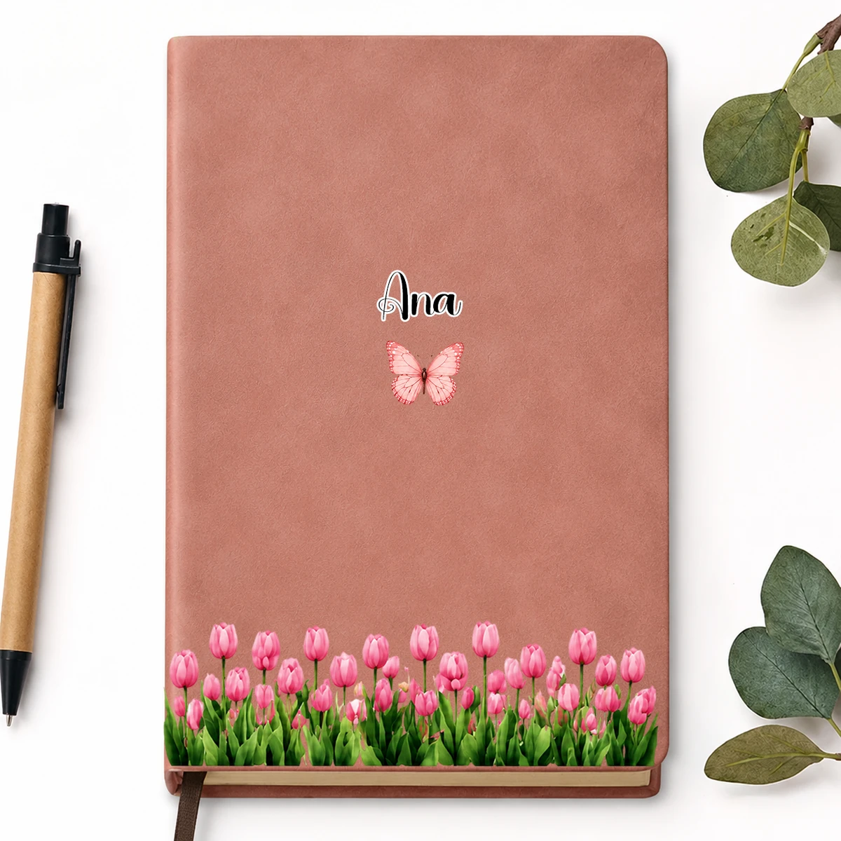 Birth Month Flower Watercolor Blooming In Love - Personalized Leather Journal