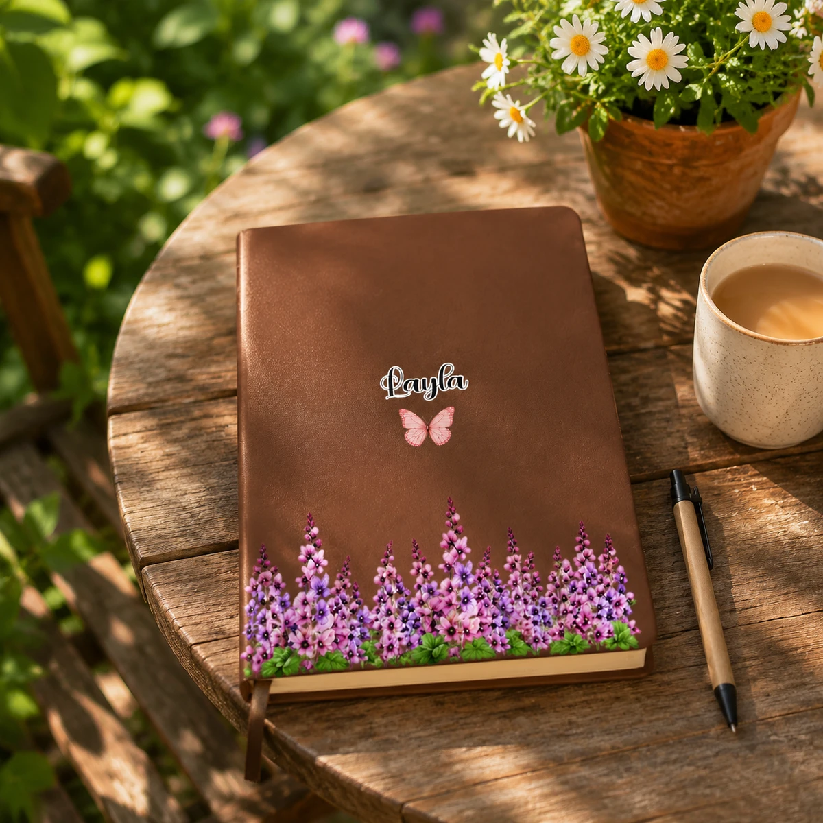 Birth Month Flower Watercolor Blooming In Love - Personalized Leather Journal