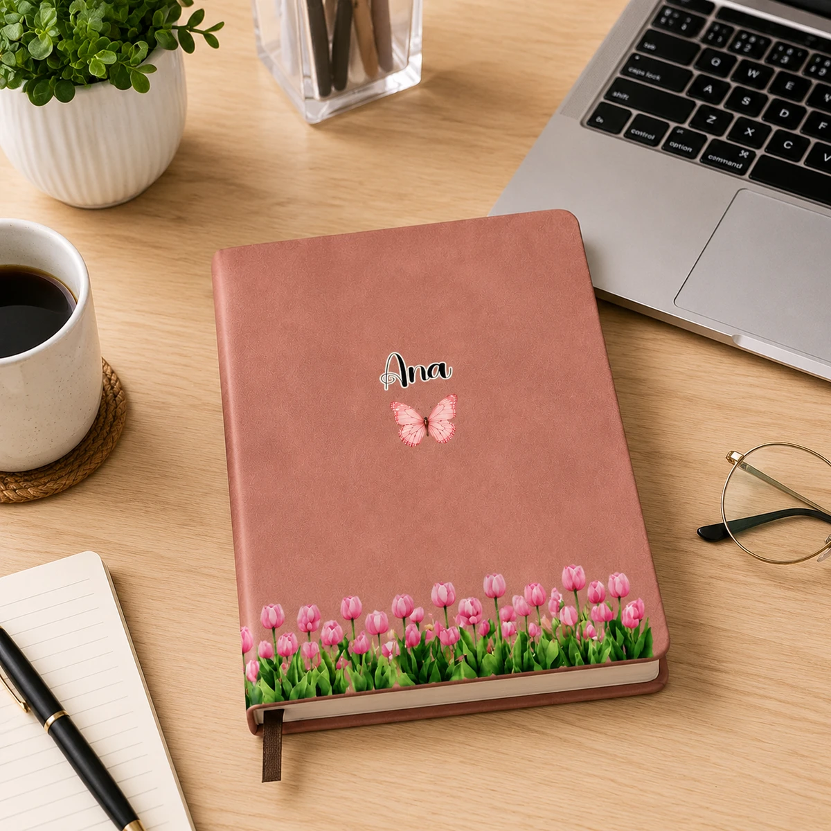 Birth Month Flower Watercolor Blooming In Love - Personalized Leather Journal