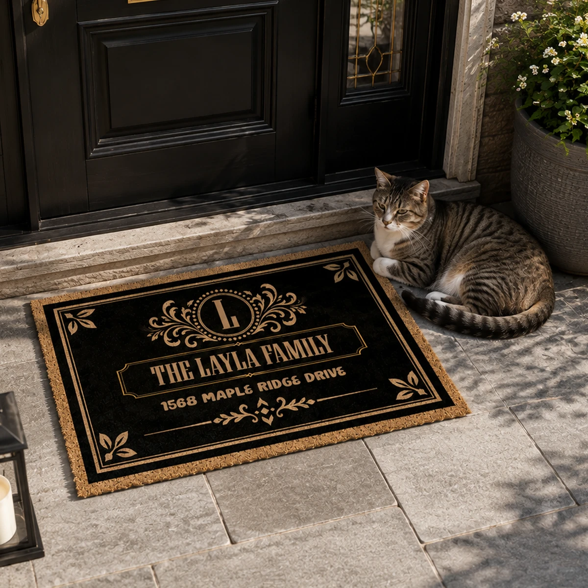 Family Monogram With Address Vintage Decor - Personalized Coconut Doormat