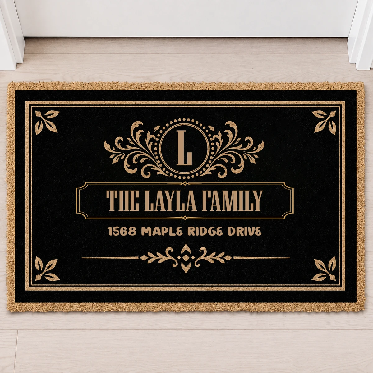 Family Monogram With Address Vintage Decor - Personalized Coconut Doormat