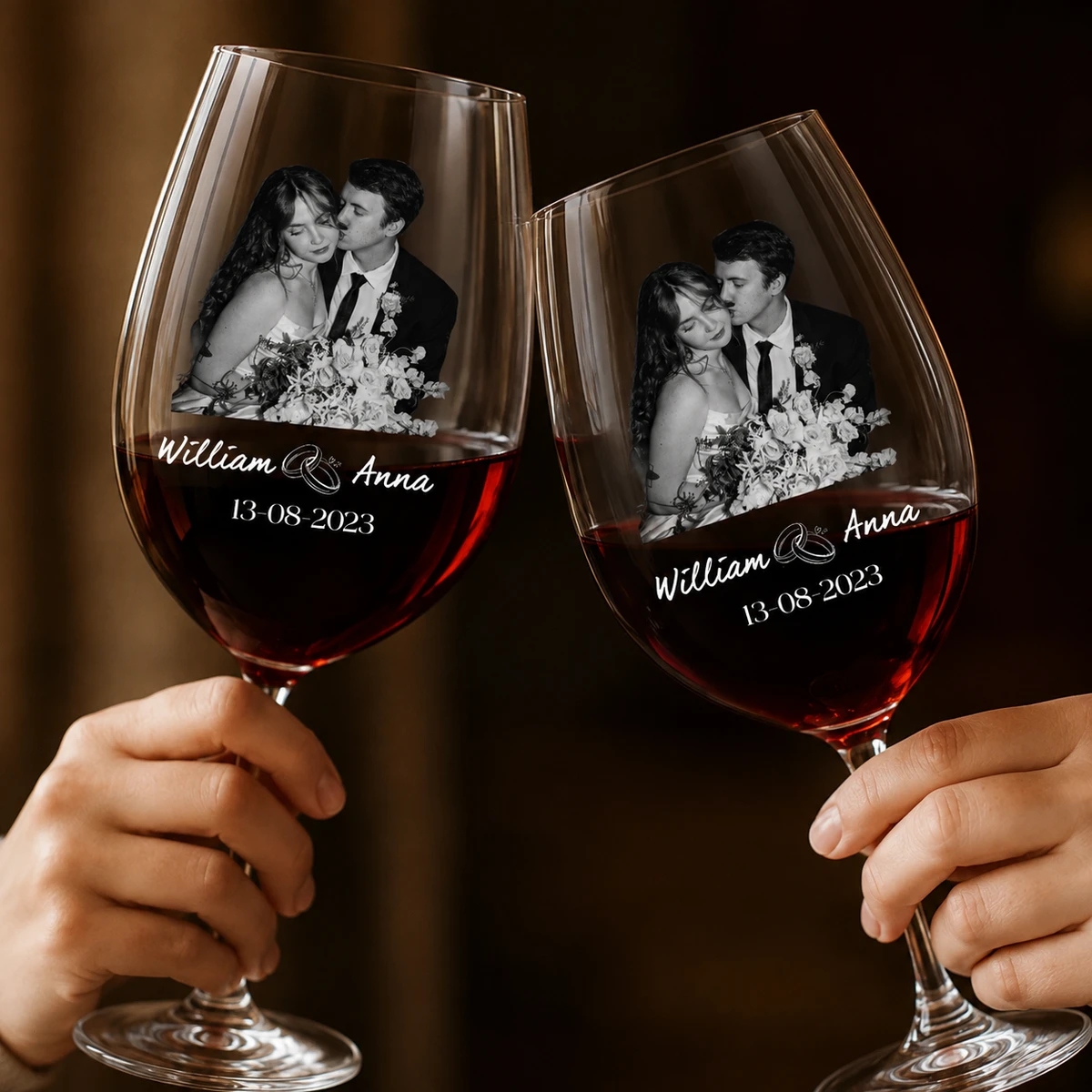 Custom Photo Couples Anniversary - Personalized Wine Glass