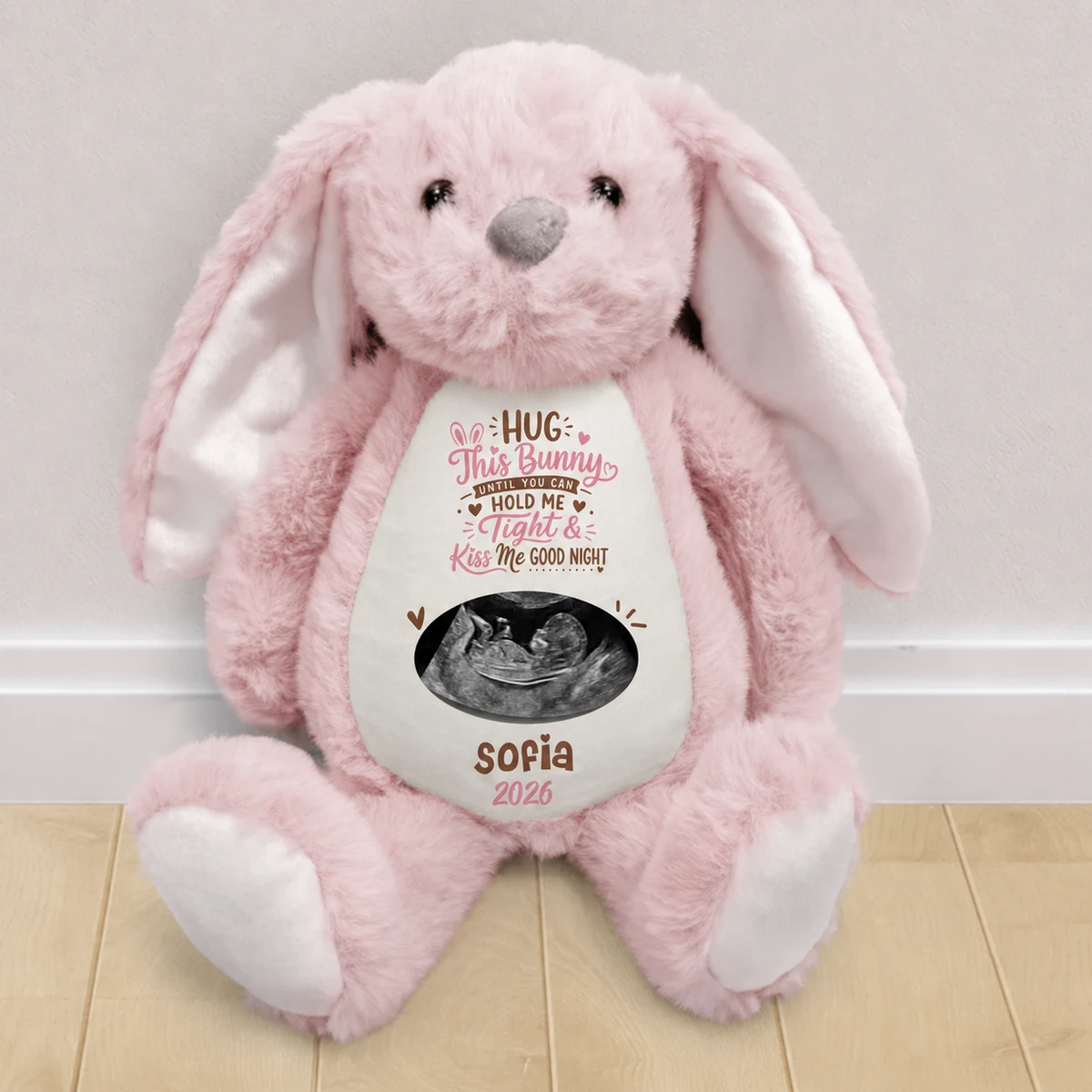 Custom Photo Baby Expecting Hug This Bunny Untill You Can Hold Me Tight - Personalized Soft Toy Bunny