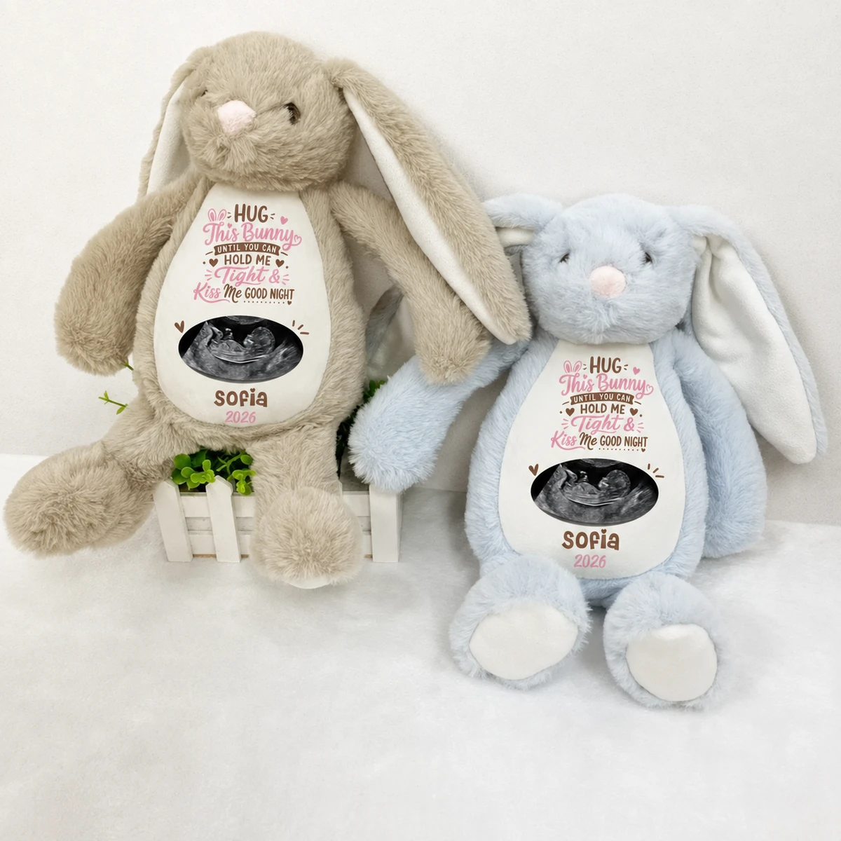 Custom Photo Baby Expecting Hug This Bunny Untill You Can Hold Me Tight - Personalized Soft Toy Bunny