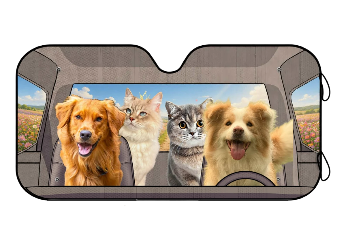 Custom Photo Happy Trip - Gift For Pet Lovers - Personalized Auto Sunshade