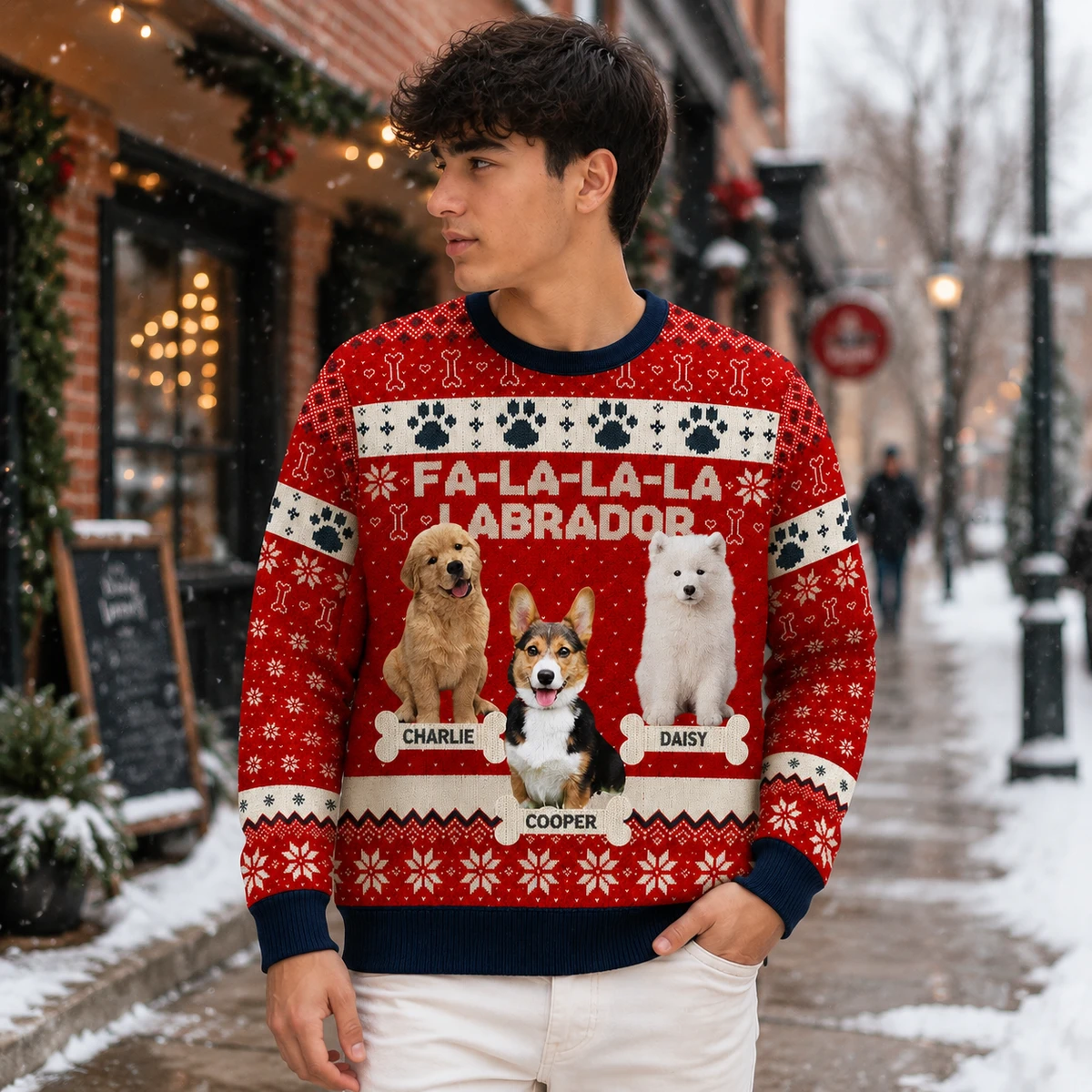 Personalized Christmas Pet Sweatshirt with Custom Portrait and Name