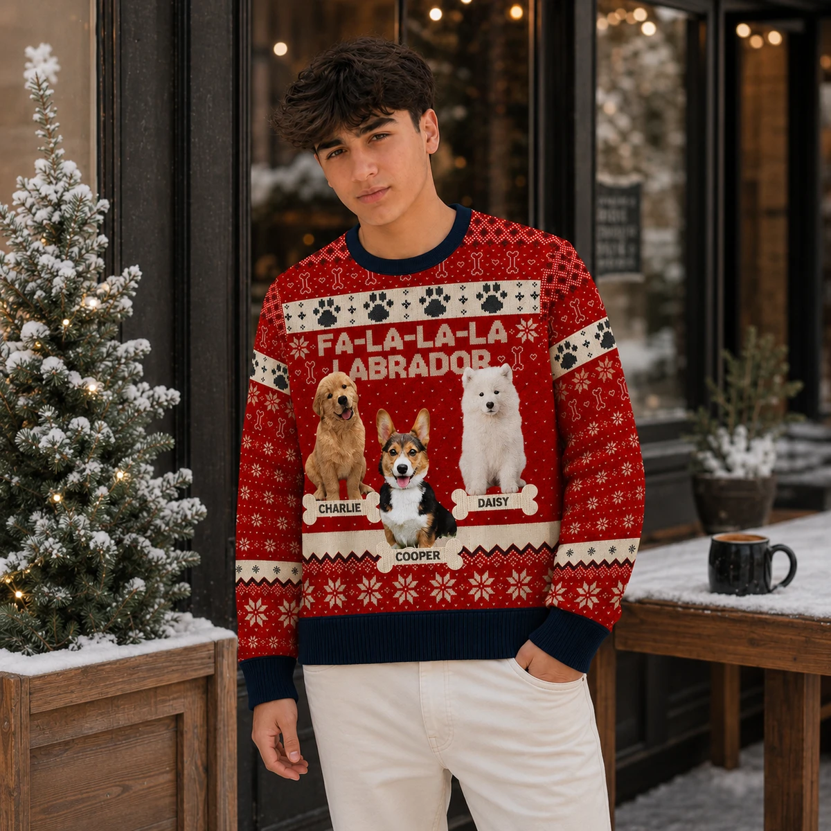 Personalized Christmas Pet Sweatshirt with Custom Portrait and Name