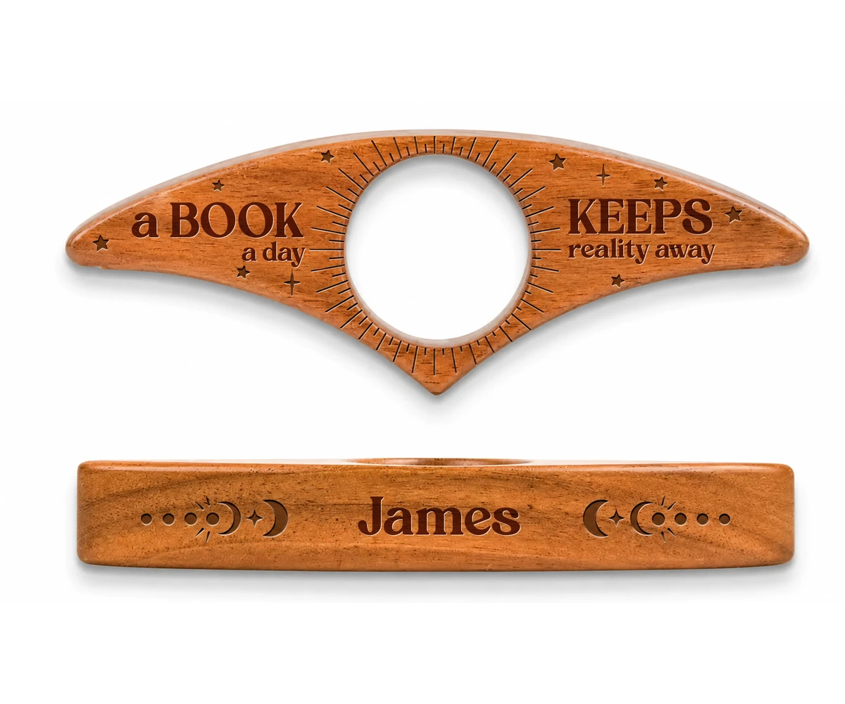 Book Page Holder, Engraved Wooden Thumb Page Turner for One-Hand Reading, Unique Gift for Book Lovers, Teachers, Mom or Dad