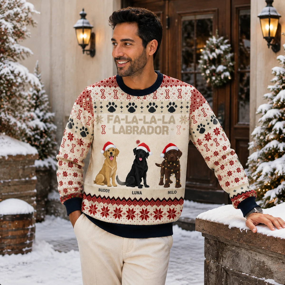 Fa-La-La-La-Labrador Dogs Sweatshirt - Choose Your Dog Personalized Christmas Sweater