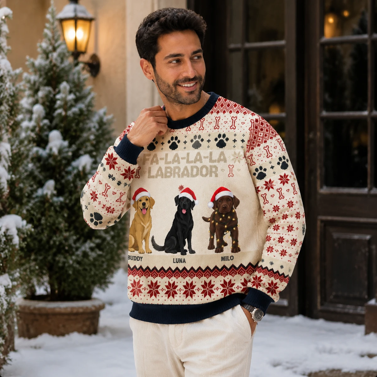 Fa-La-La-La-Labrador Dogs Sweatshirt - Choose Your Dog Personalized Christmas Sweater
