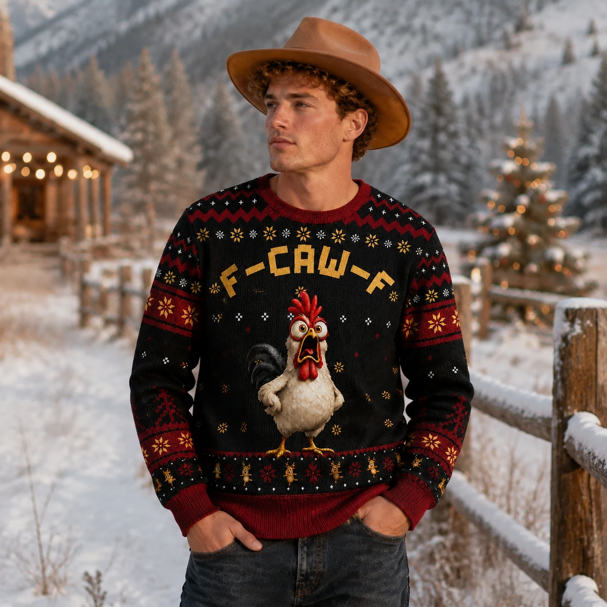 Custom Chicken Character Ugly Christmas Sweater