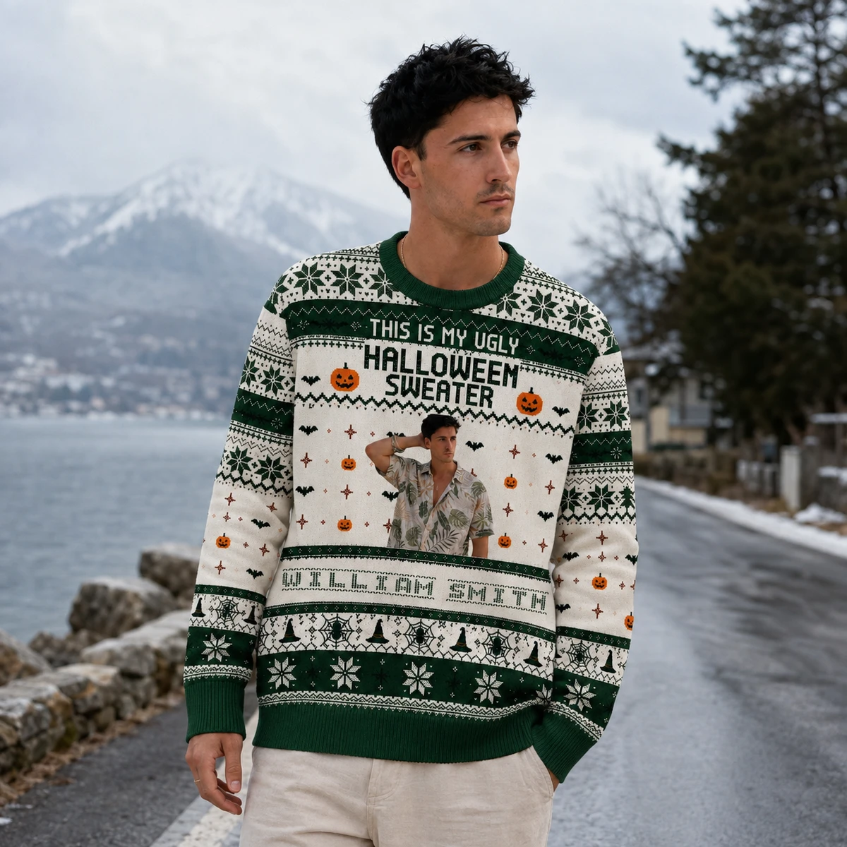 Custom Photo Halloween Sweater Upload Your Face and Name Personalized Gift