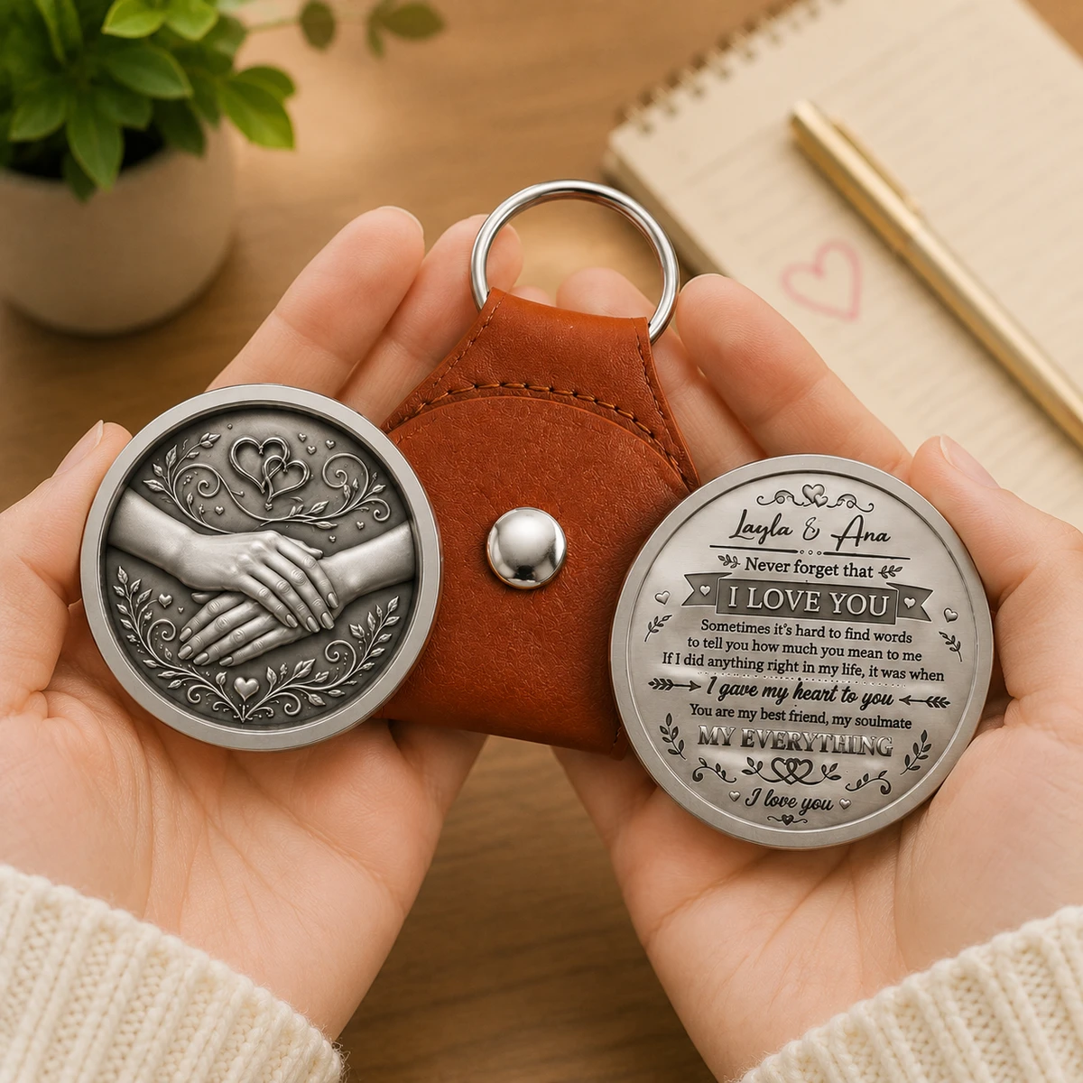 3D Effect My Husband My Wife My Soulmate My Everything - Personalized Leather Pocket Hug