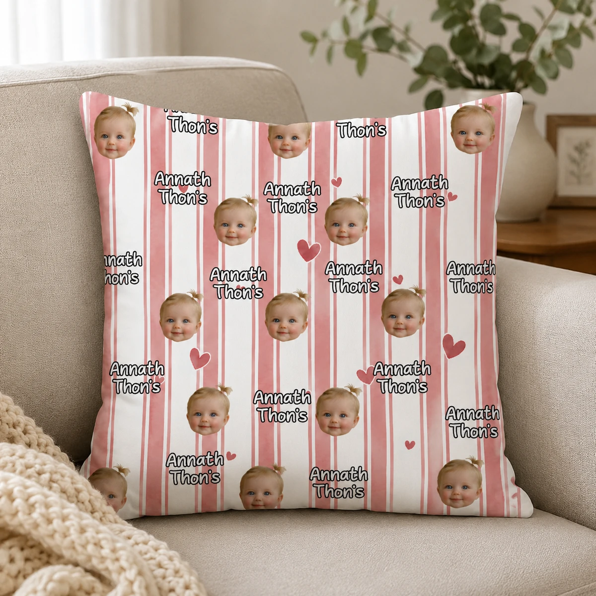 Custom Baby Face Pillow – Personalized Dad & Mom Photo Full Pillow, Gift For Parents