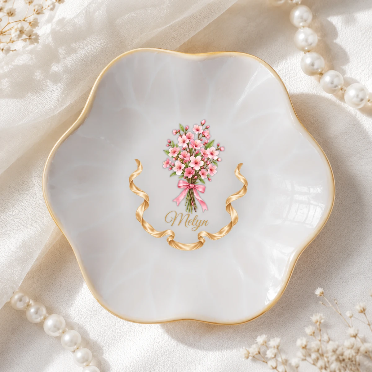Birth Month Flower Gift For Her - Personalized Jewelry Dish