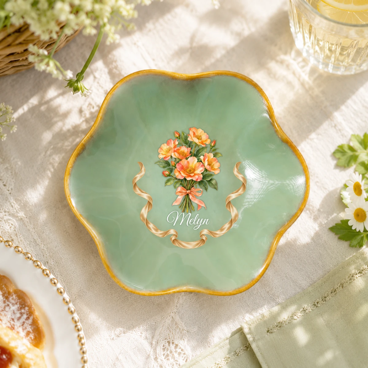 Birth Month Flower Gift For Her - Personalized Jewelry Dish