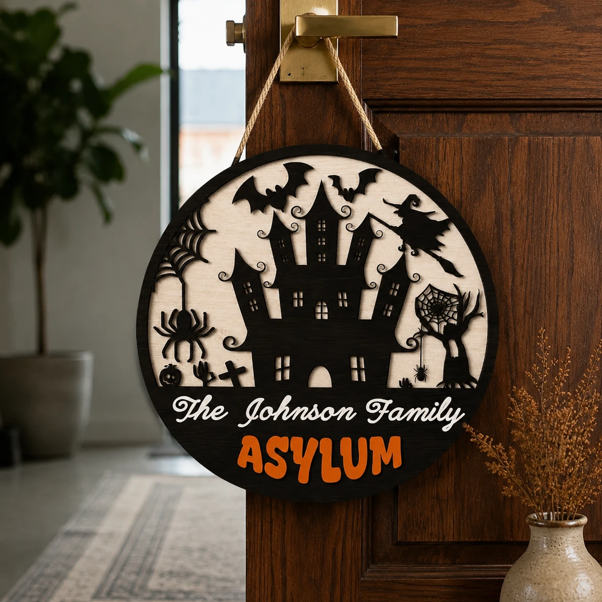 Custom Family Halloween Door Sign, Personalized Haunted House Name Plaque, Spooky Asylum Hanging Decor, Unique Halloween Home Gift