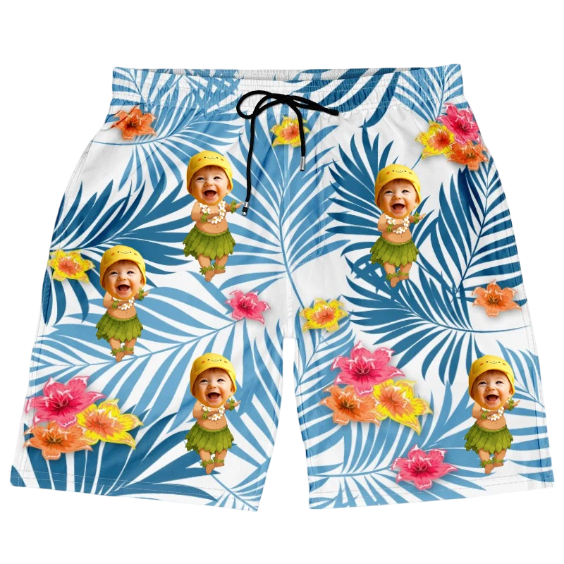 Custom Photo Hula Dancing - Personalized Unisex Beach Shorts