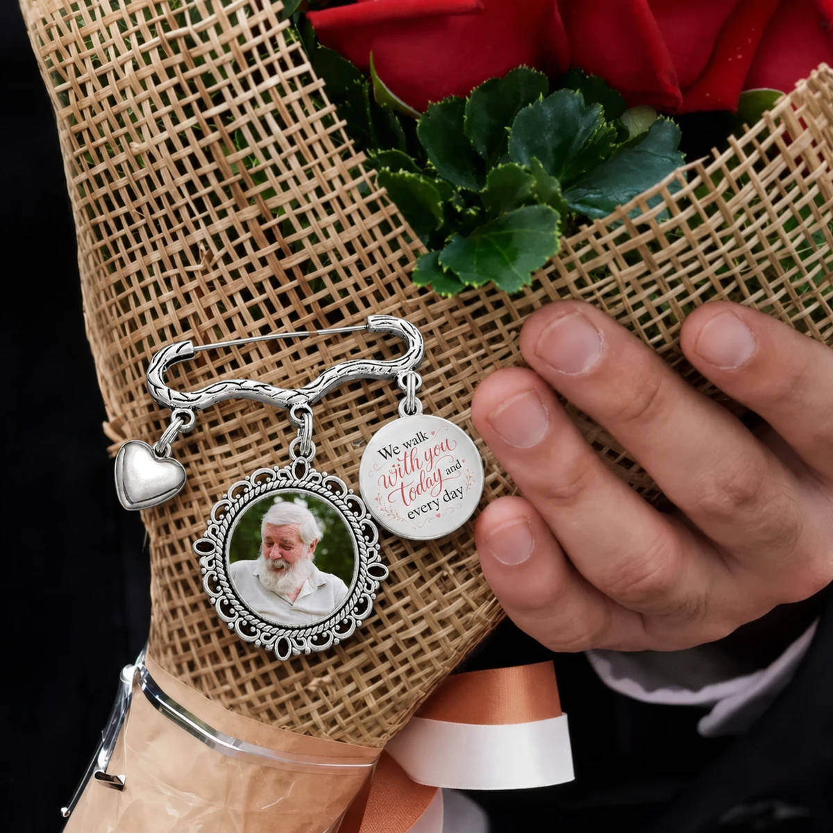 Custom Photo Wedding Walking Beside You Memorial - Personalized Lapel Pin