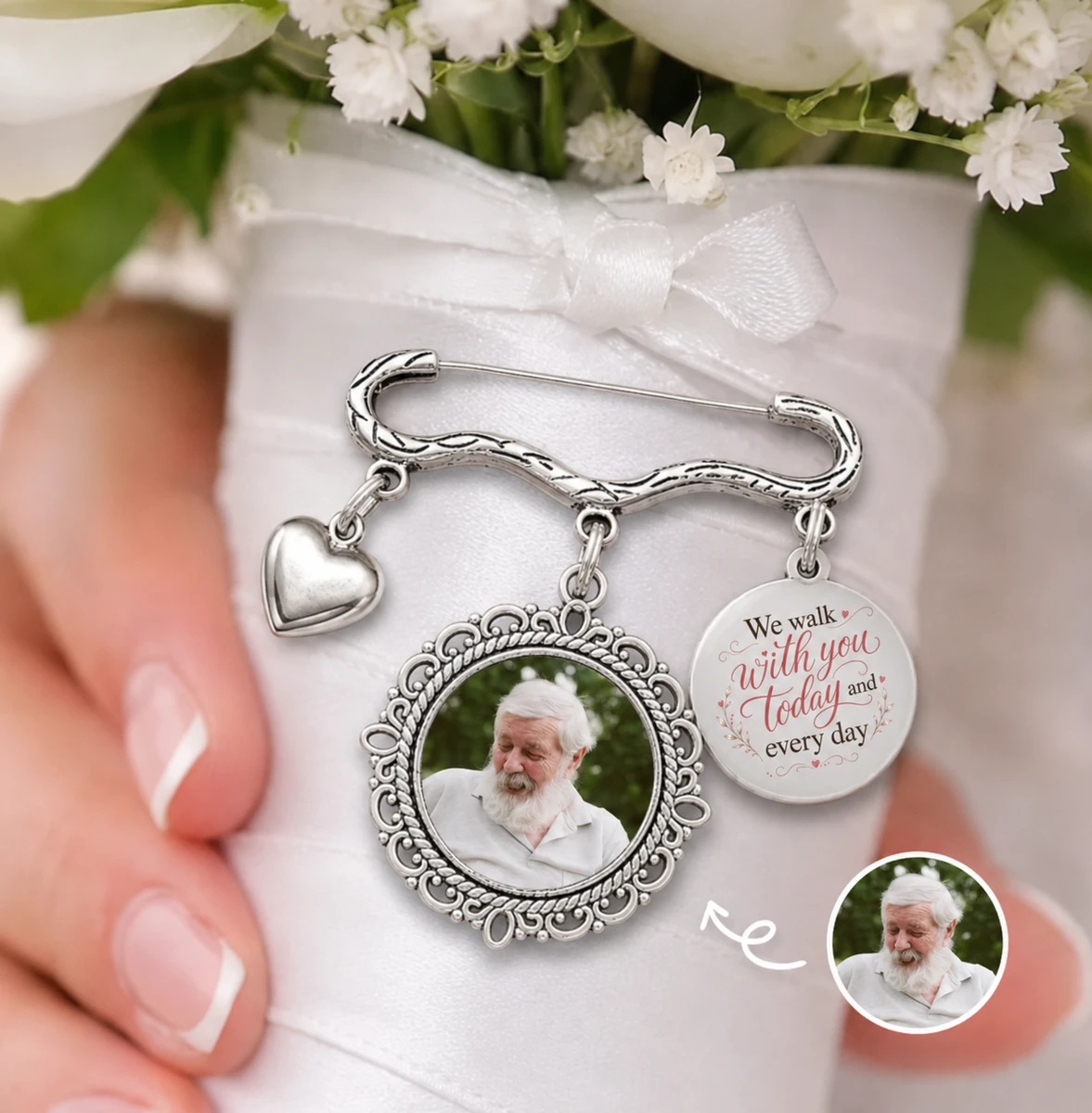 Custom Photo Wedding Walking Beside You Memorial - Personalized Lapel Pin