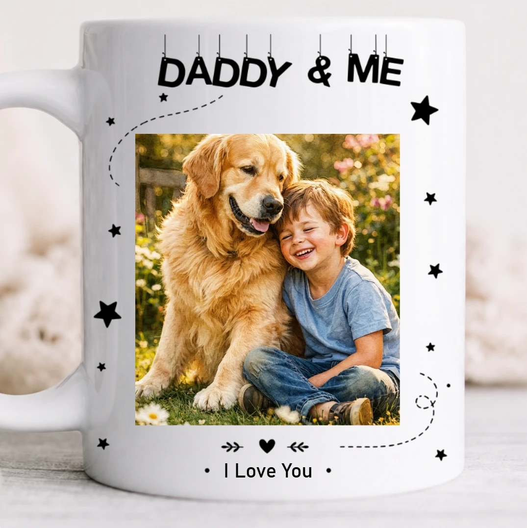 Custom Photo Watercolor Painting I Love You Daddy Grandpa Pet Dad - Personalized Mug