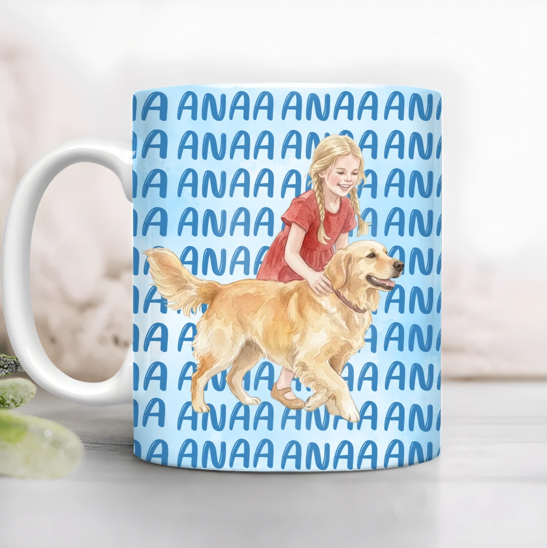 Custom Pet Portrait & Name Watercolor Style - Personalized Mug Cup
