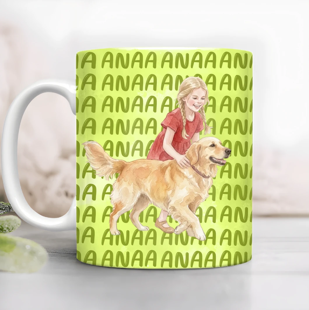 Custom Pet Portrait & Name Watercolor Style - Personalized Mug Cup