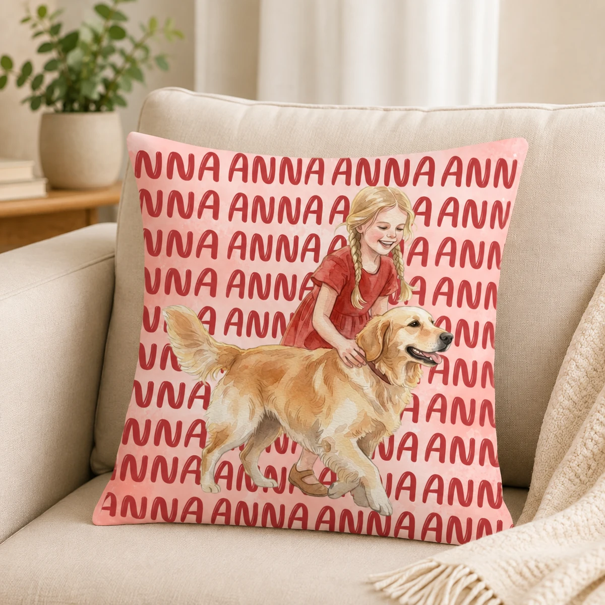 Custom Pet Portrait & Name Watercolor Style - Personalized Pillow