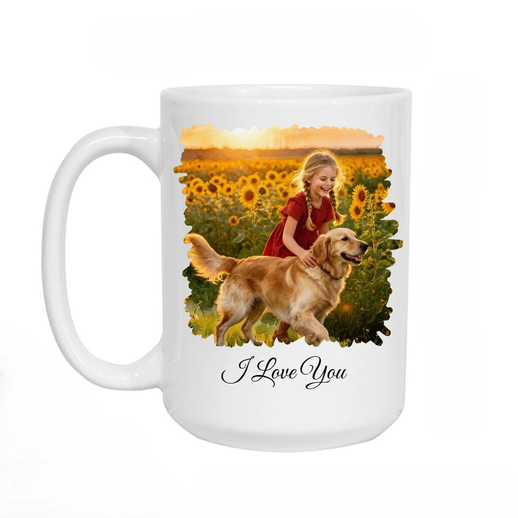 Custom Photo Watercolor Painting I Love You Daddy Grandpa Pet Dad - Personalized Mug