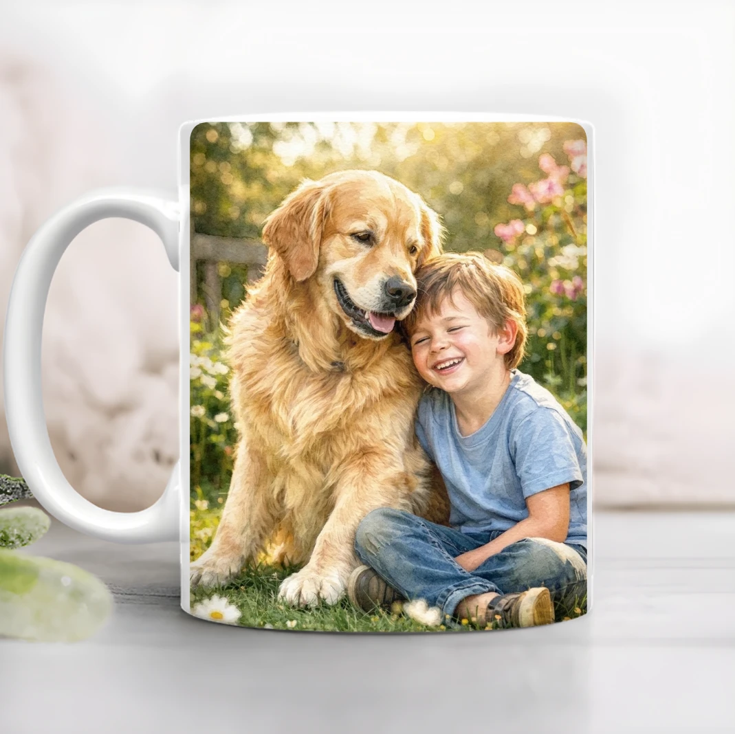 Custom Photo Watercolor Mug, Personalized Portrait Coffee Mug from Photo, Custom Pet & Family Watercolor Mug, Unique Personalized Gift