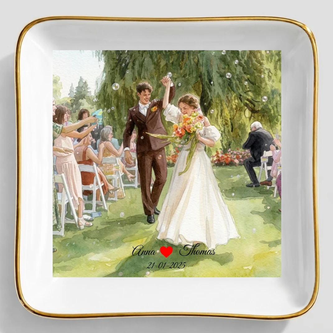 Custom Photo Watercolor Painting Couples Anniversary Gift - Personalized Ring Dish