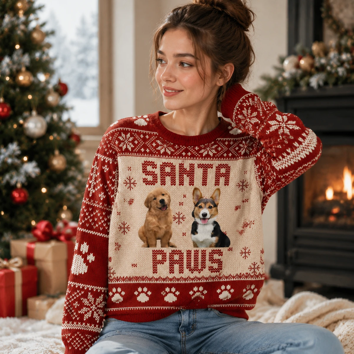 Custom Pet Portrait Ugly Christmas Sweater - Personalized Animal Lover Gift