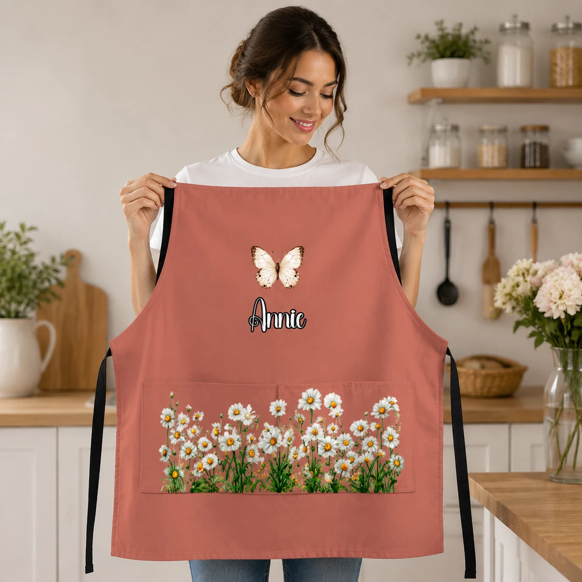Birth Month Flower Watercolor Blooming In Love - Personalized Apron