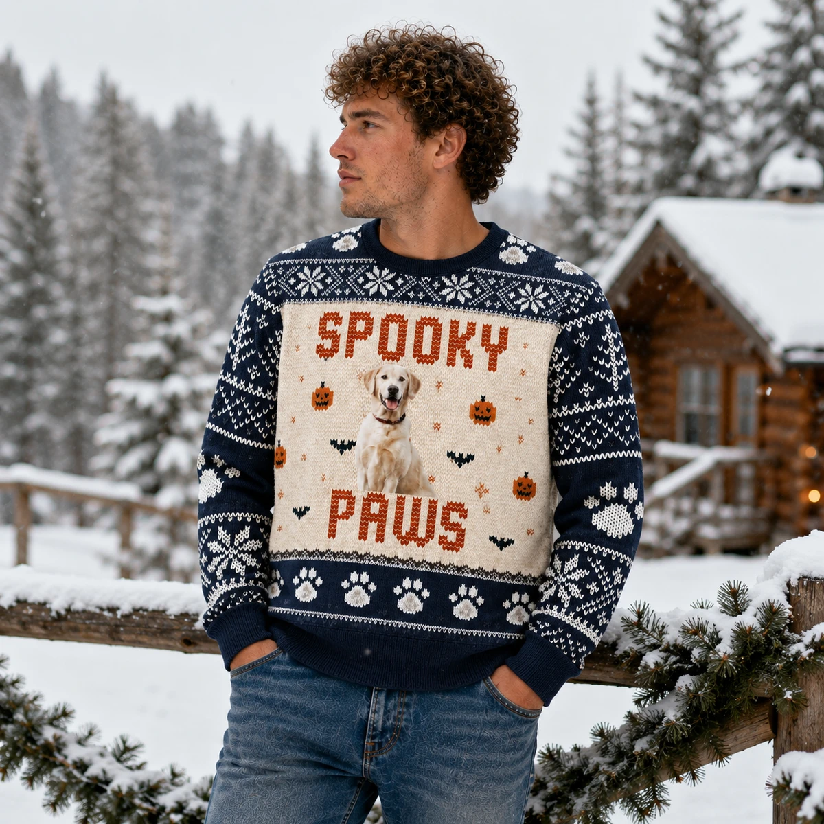 Spooky Paws Sweatshirt - Custom Pet Portrait Halloween Ugly Sweater