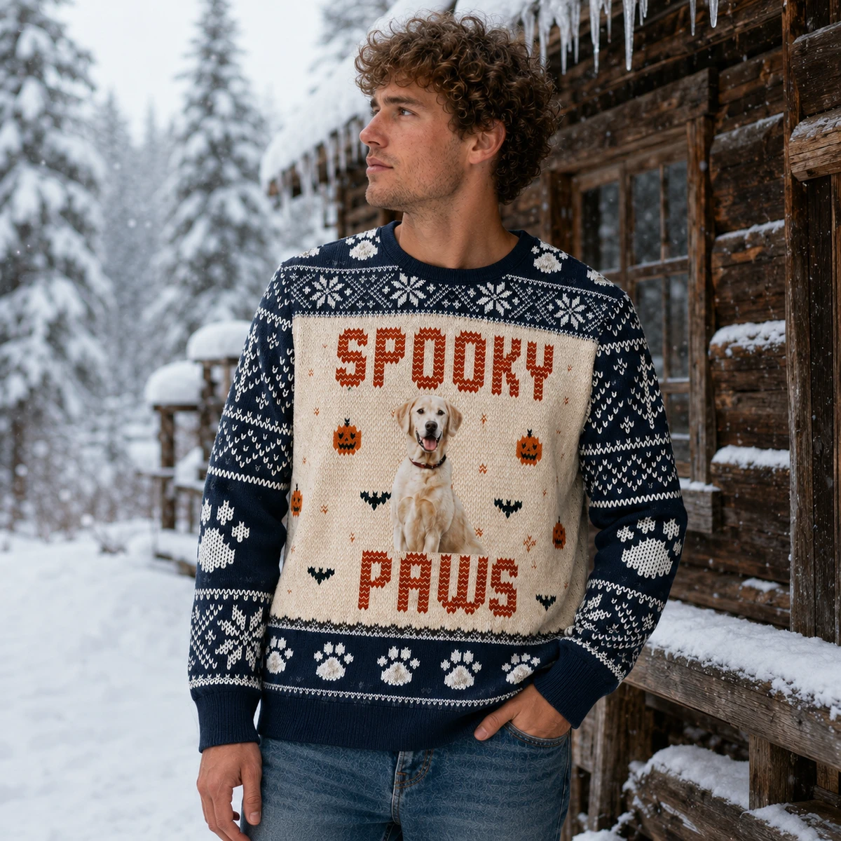 Spooky Paws Sweatshirt - Custom Pet Portrait Halloween Ugly Sweater