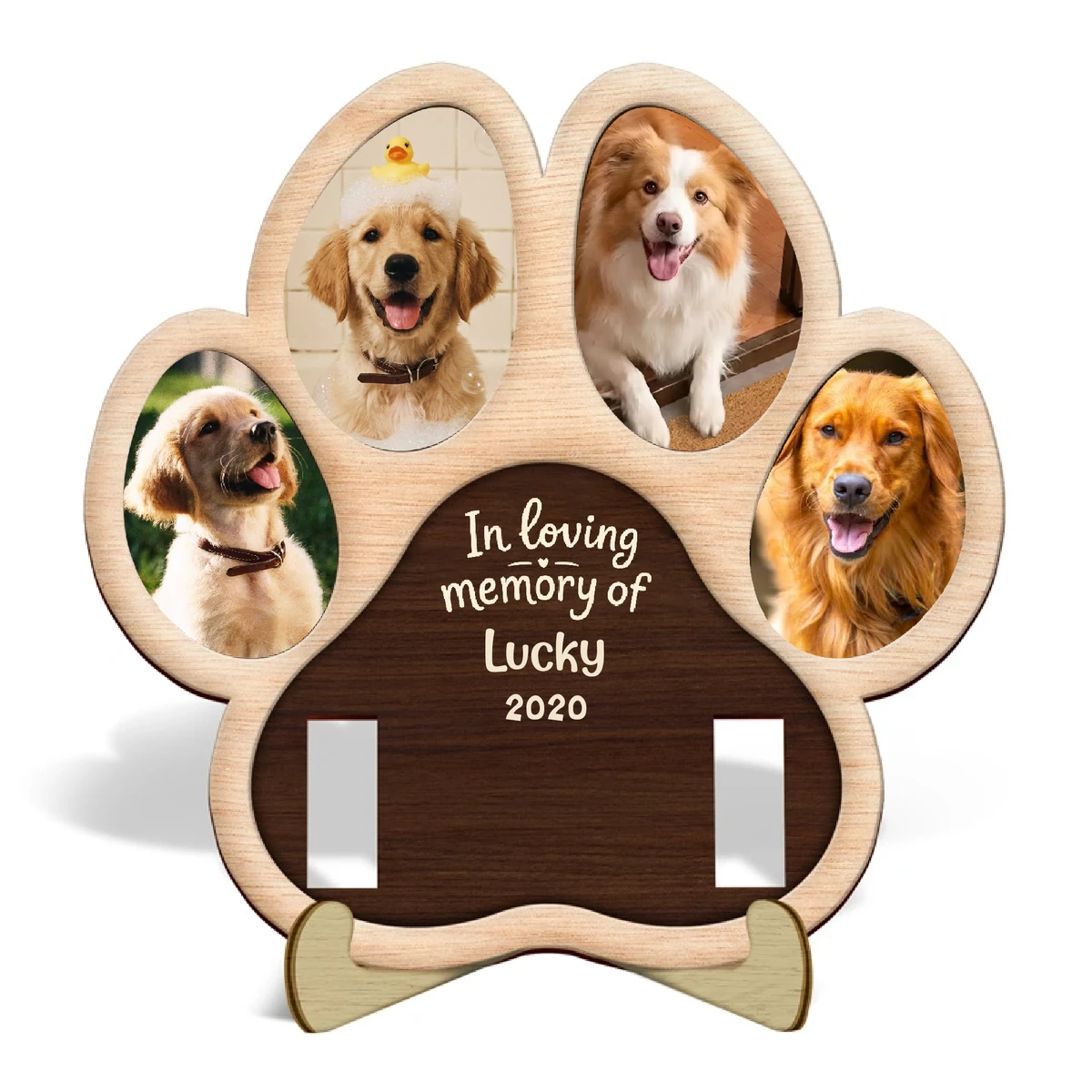 Custom Photo Paw Shape In Loving Memory - Memorial Gift For Dog Lover, Cat Mom, Pet Loss - Personalized 2-Layered Wooden Plaque With Stand