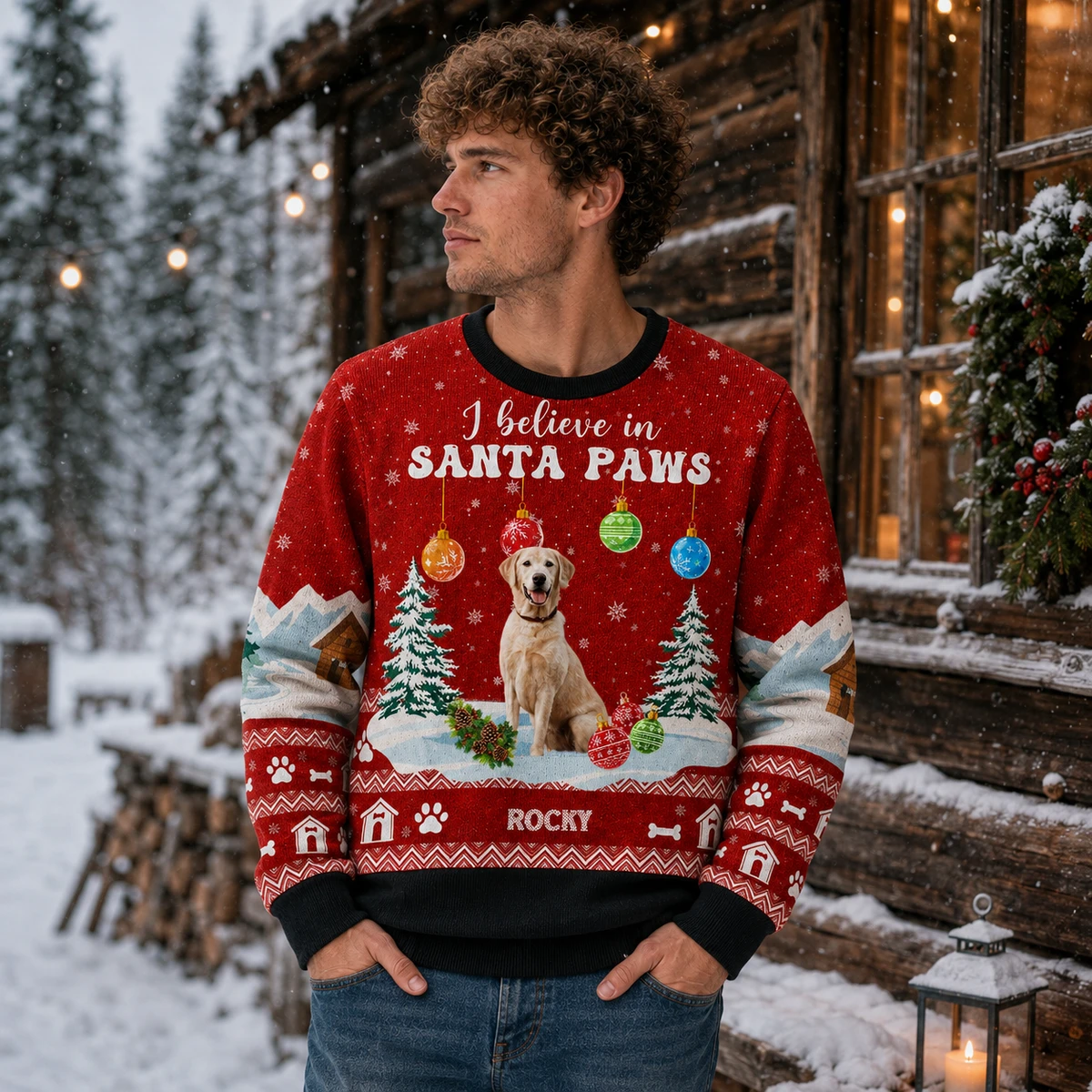 Personalized Santa Paws Sweatshirt Custom Pet Portrait Christmas Gift