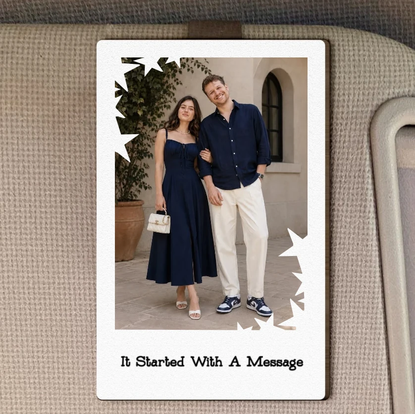 Custom Vintage Retro Couple Photo - Personalized Wooden Photo Car Visor Clip